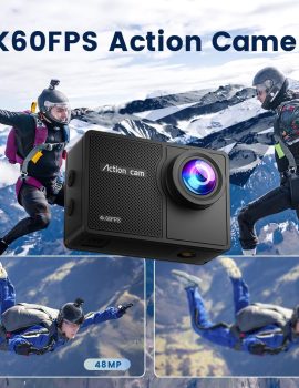 4K60FPS Waterproof Action Camera, 131ft Waterproof Camera Underwater with 64GB Card, 48MP Motorcycle Camera with 8X Zoom, EIS Helmet Camera, Sports Camera with Remote Control,2 * 1350mAh Batteries