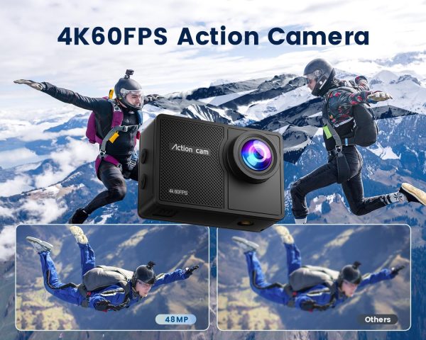4K60FPS Waterproof Action Camera, 131ft Waterproof Camera Underwater with 64GB Card, 48MP Motorcycle Camera with 8X Zoom, EIS Helmet Camera, Sports Camera with Remote Control,2 * 1350mAh Batteries - Image 2