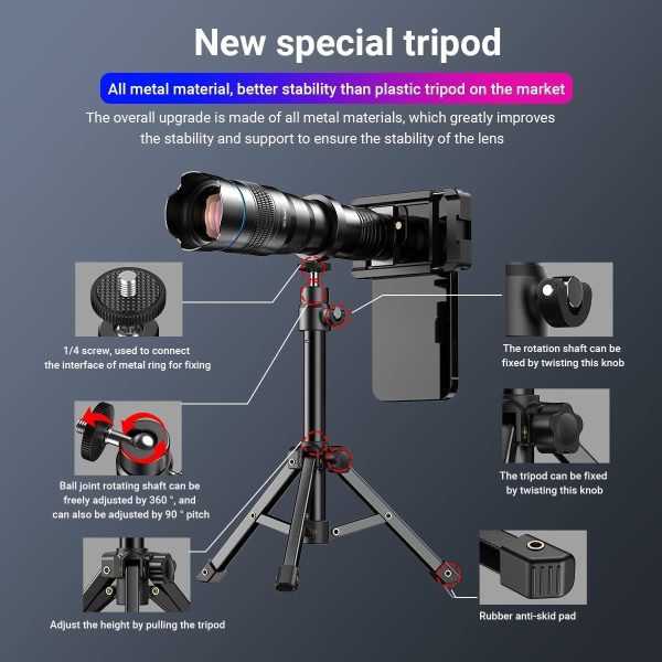 APEXEL 36X Telephoto Lens Kit for Smartphone, Magnification Phone Lens with Universal Clip Attachment, HD Magnifier Photography Lens for iPhone Android Phone (Fits for Almost All Phone) - Image 2