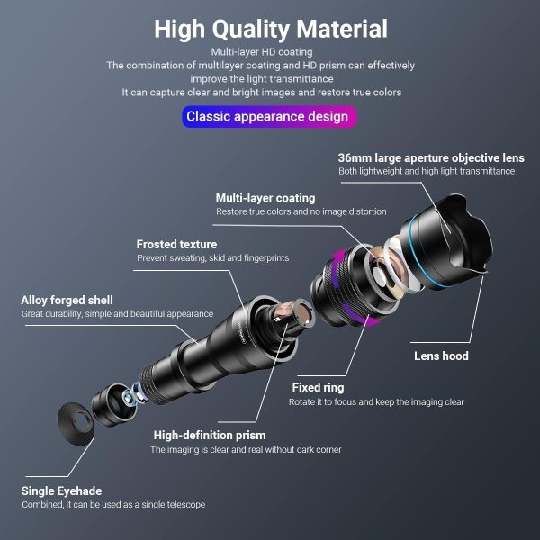 APEXEL 36X Telephoto Lens Kit for Smartphone, Magnification Phone Lens with Universal Clip Attachment, HD Magnifier Photography Lens for iPhone Android Phone (Fits for Almost All Phone) - Image 4