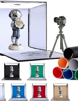 hoto Studio Light Box, 20″x20″ Professional Photography Photo Light Box with 160 LEDs Lights & 6 Kinds Double-Sided Color Backgrounds for Product Picture Photography